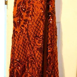 Backless, copper color,side split dress
